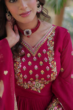 Vedant Vastram Heavy Embroidery & Sequins Work Pure Georgette Gown With Dupatta - Pink | Grocsy