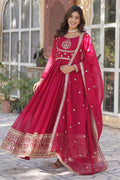 Vedant Vastram Heavy Embroidery & Sequins Work Pure Georgette Gown With Dupatta - Pink | Grocsy
