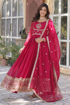 Vedant Vastram Heavy Embroidery & Sequins Work Pure Georgette Gown With Dupatta - Pink | Grocsy