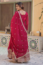 Vedant Vastram Heavy Embroidery & Sequins Work Pure Georgette Gown With Dupatta - Pink | Grocsy
