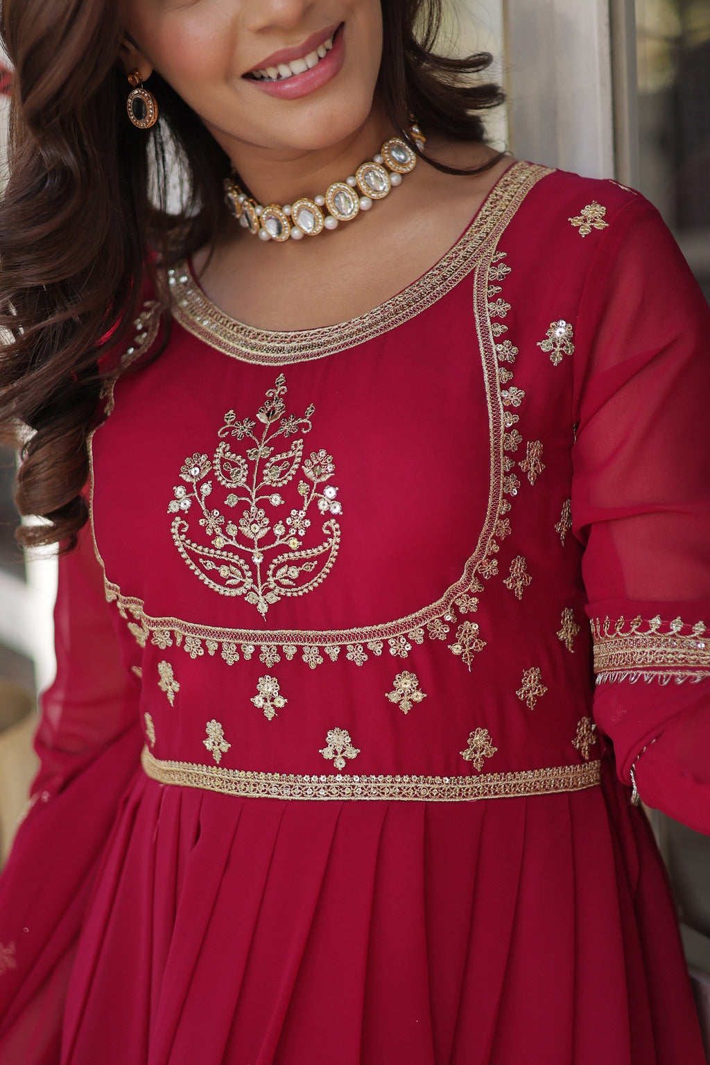 Vedant Vastram Heavy Embroidery & Sequins Work Pure Georgette Gown With Dupatta - Pink | Grocsy