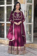 Vedant Vastram Heavy Embroidery & Sequins Work Pure Georgette Gown With Dupatta - Wine | Grocsy