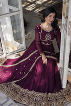 Vedant Vastram Heavy Embroidery & Sequins Work Pure Georgette Gown With Dupatta - Wine | Grocsy