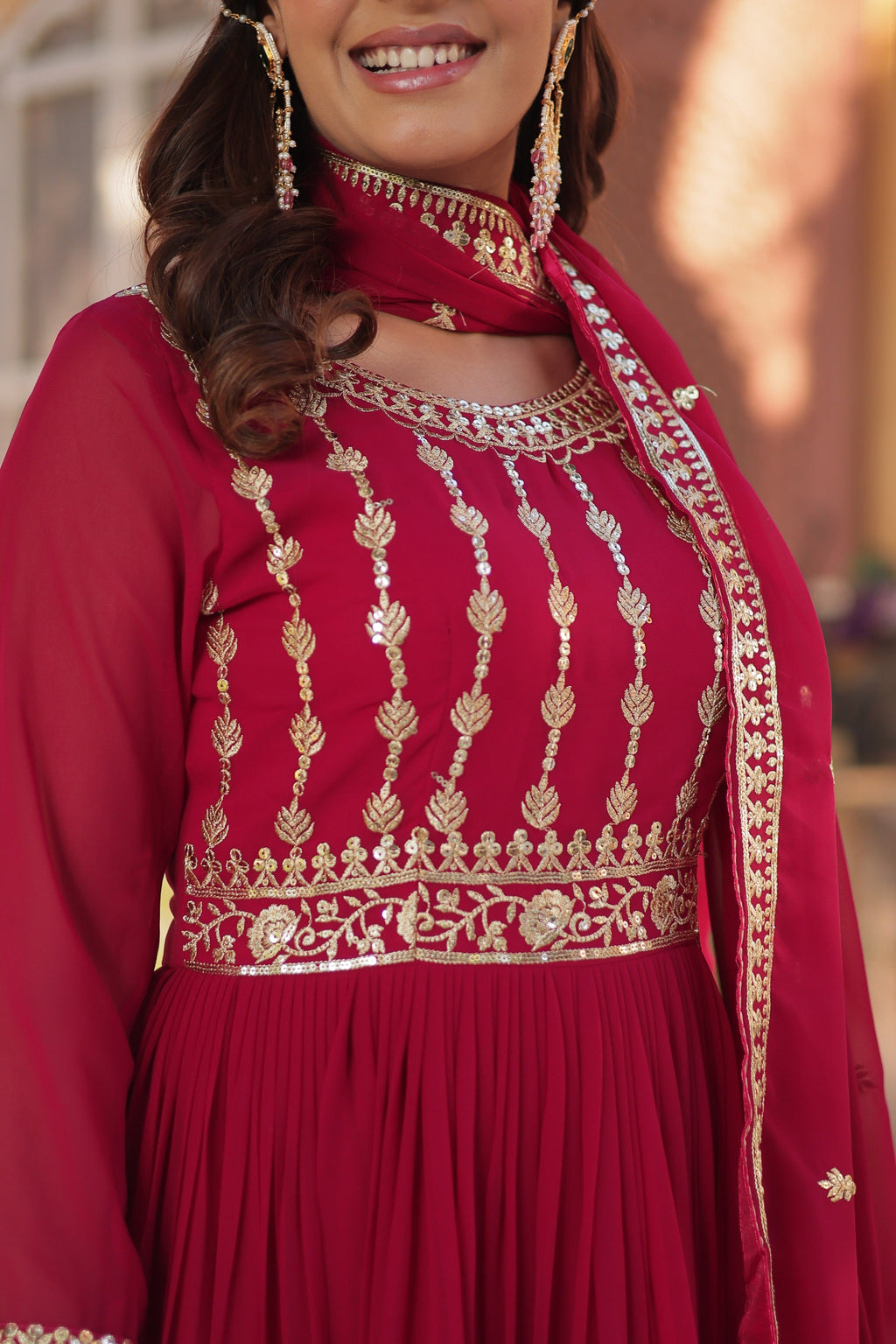 Vedant Vastram Heavy Embroidery & Sequins Work Pure Georgette Gown With Dupatta - Pink | Grocsy
