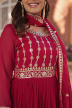 Vedant Vastram Heavy Embroidery & Sequins Work Pure Georgette Gown With Dupatta - Pink | Grocsy