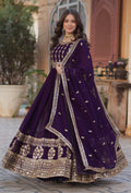 Vedant Vastram Heavy Embroidery & Sequins Work Pure Georgette Gown With Dupatta - Violet | Grocsy