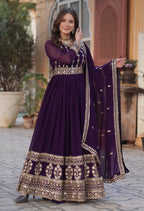 Vedant Vastram Heavy Embroidery & Sequins Work Pure Georgette Gown With Dupatta - Violet | Grocsy