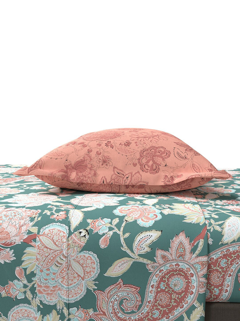MYTRIDENT Green White Ethnic Motifs Cotton 144 TC Queen Bedsheet With 2 Pillow Covers | Grocsy