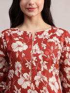 Aavyora Women Maroon Floral Printed Kurta with Printed Pants & Dupatta Set | Grocsy