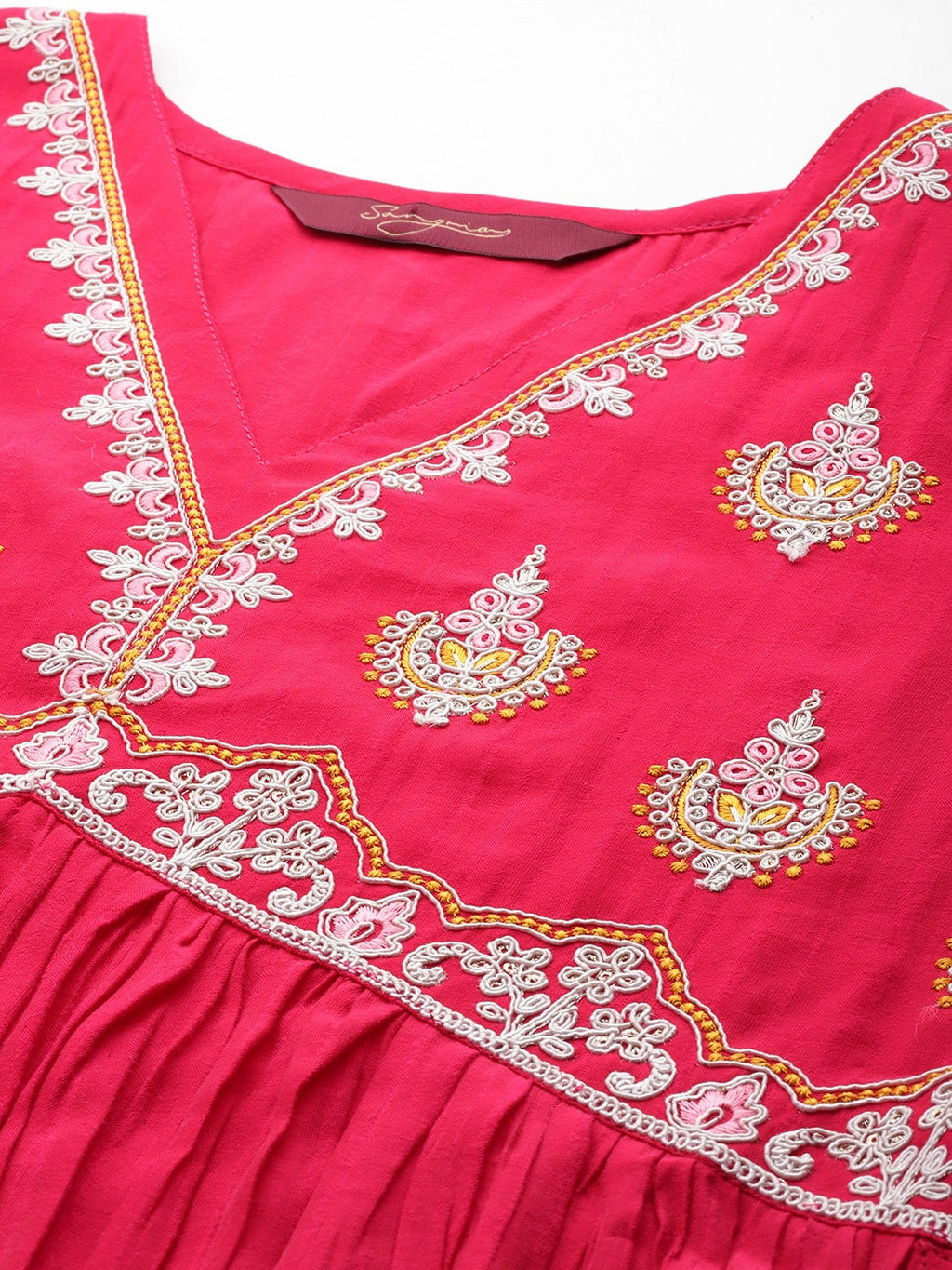 Sangria Ethnic Motifs Embroidered High Slit Thread Work Kurta With Trousers | Grocsy
