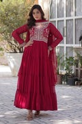 Vedant Vastram Heavy Embroidery & Sequins Work Pure Georgette Gown With Dupatta - Pink | Grocsy