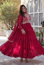 Vedant Vastram Heavy Embroidery & Sequins Work Pure Georgette Gown With Dupatta - Pink | Grocsy