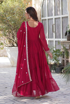 Vedant Vastram Heavy Embroidery & Sequins Work Pure Georgette Gown With Dupatta - Pink | Grocsy