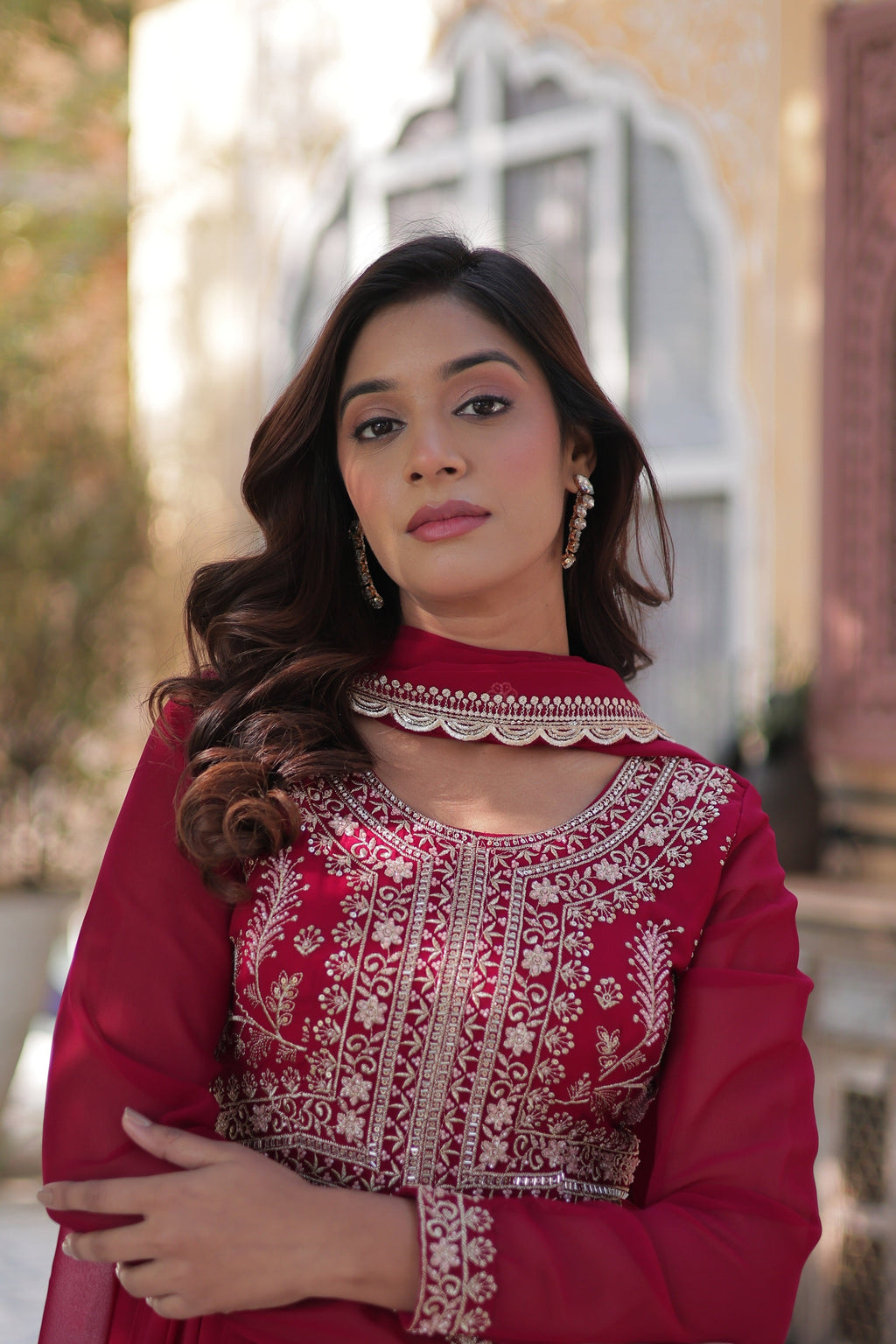 Vedant Vastram Heavy Embroidery & Sequins Work Pure Georgette Gown With Dupatta - Pink | Grocsy