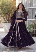 Vedant Vastram Heavy Embroidery & Sequins Work Pure Georgette Gown With Dupatta - Violet | Grocsy