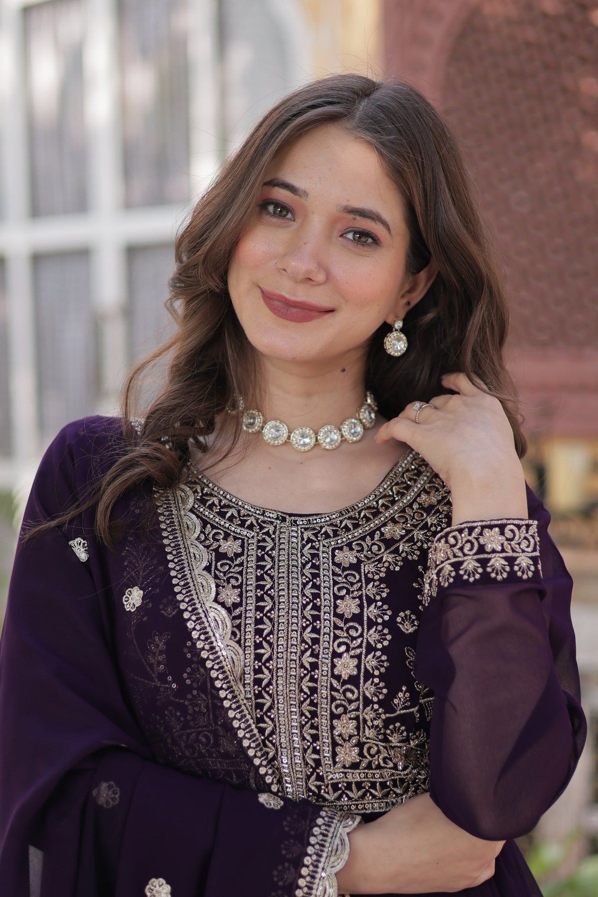 Vedant Vastram Heavy Embroidery & Sequins Work Pure Georgette Gown With Dupatta - Violet | Grocsy