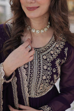 Vedant Vastram Heavy Embroidery & Sequins Work Pure Georgette Gown With Dupatta - Violet | Grocsy