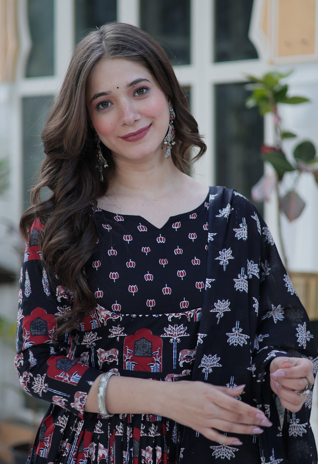 Vedant Vastram Printed Pure Cotton Kurti Pant Set With Dupatta - Black | Grocsy