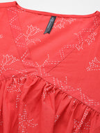 HERE&NOW Floral Print Cotton Empire Kurta with Trousers | Grocsy