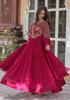 Vedant Vastram Heavy Embroidery & Sequins Work Pure Georgette Gown With Dupatta - Pink | Grocsy