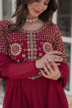 Vedant Vastram Heavy Embroidery & Sequins Work Pure Georgette Gown With Dupatta - Pink | Grocsy