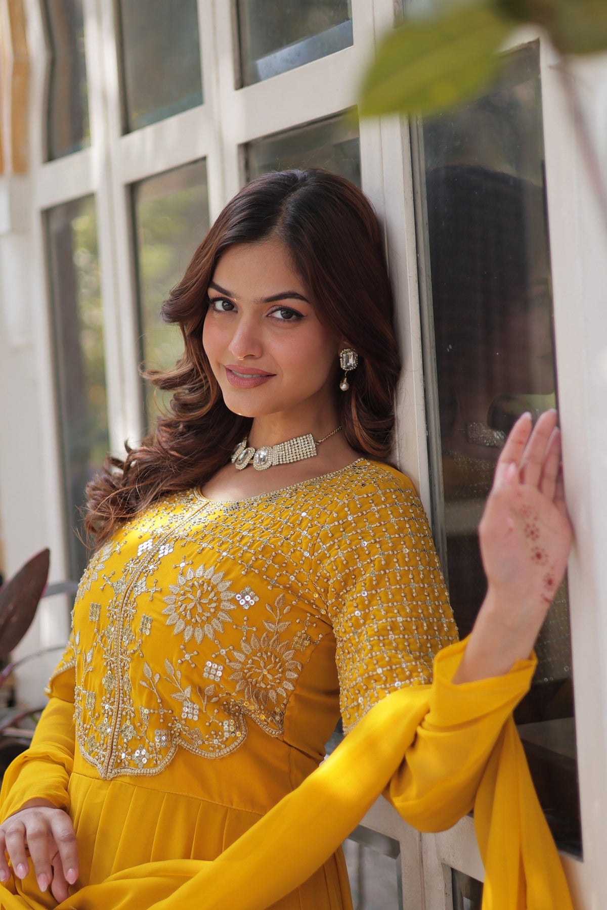 Vedant Vastram Heavy Embroidery & Sequins Work Pure Georgette Gown With Dupatta - Yellow | Grocsy