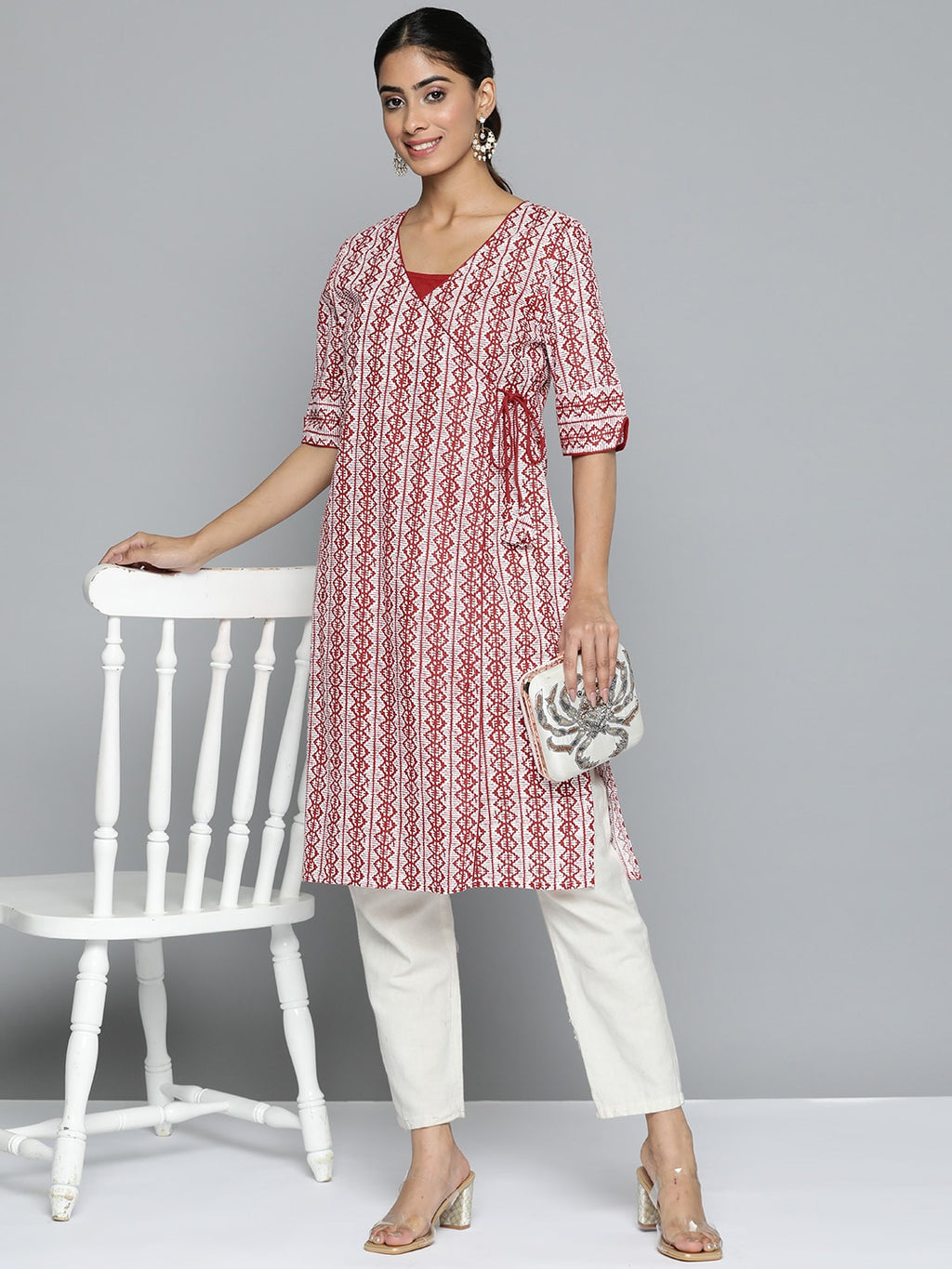 HERE&NOW Printed Wrap Designed Layered Kurta | Grocsy