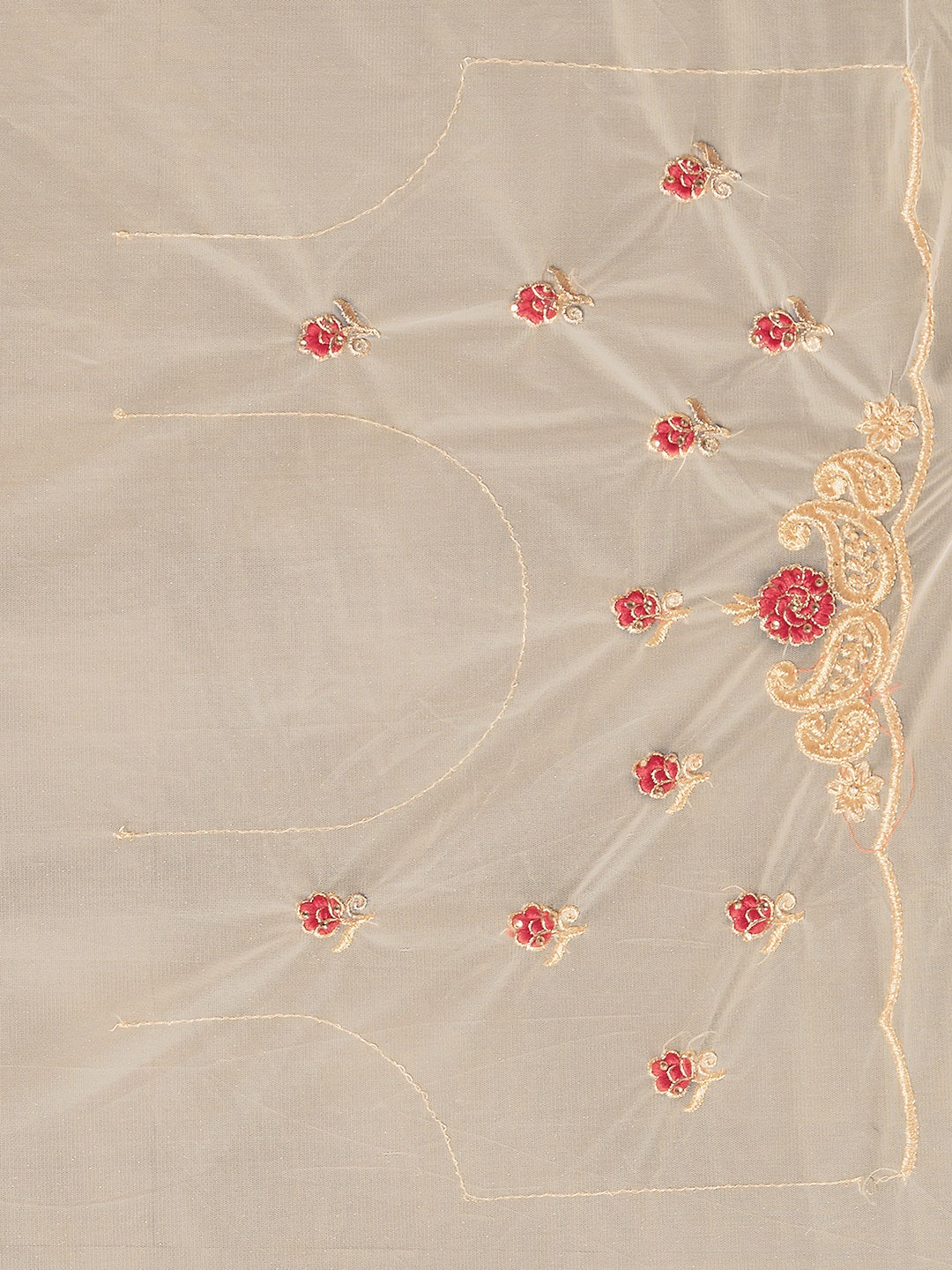 Tikhi Imli Off-White & Gold-Coloured Net Embroidered Saree | Grocsy