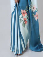 Vastranavya Icy Blue Freehand with Navy Starburst & Floral Print Ready to Wear Saree | Grocsy