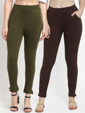 TAG 7 Women Olive Green & Brown Pack of 2 Leggings | Grocsy