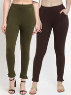 TAG 7 Women Olive Green & Brown Pack of 2 Leggings | Grocsy