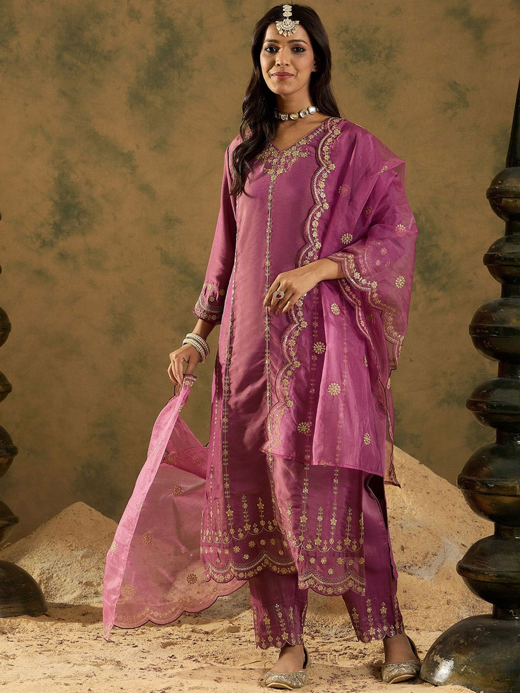 Indo Era Women Floral Embroidered Regular Kurta with Trousers & With Dupatta | Grocsy
