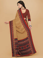 Sangria Beige & Red Pure Crepe Saree | Grocsy
