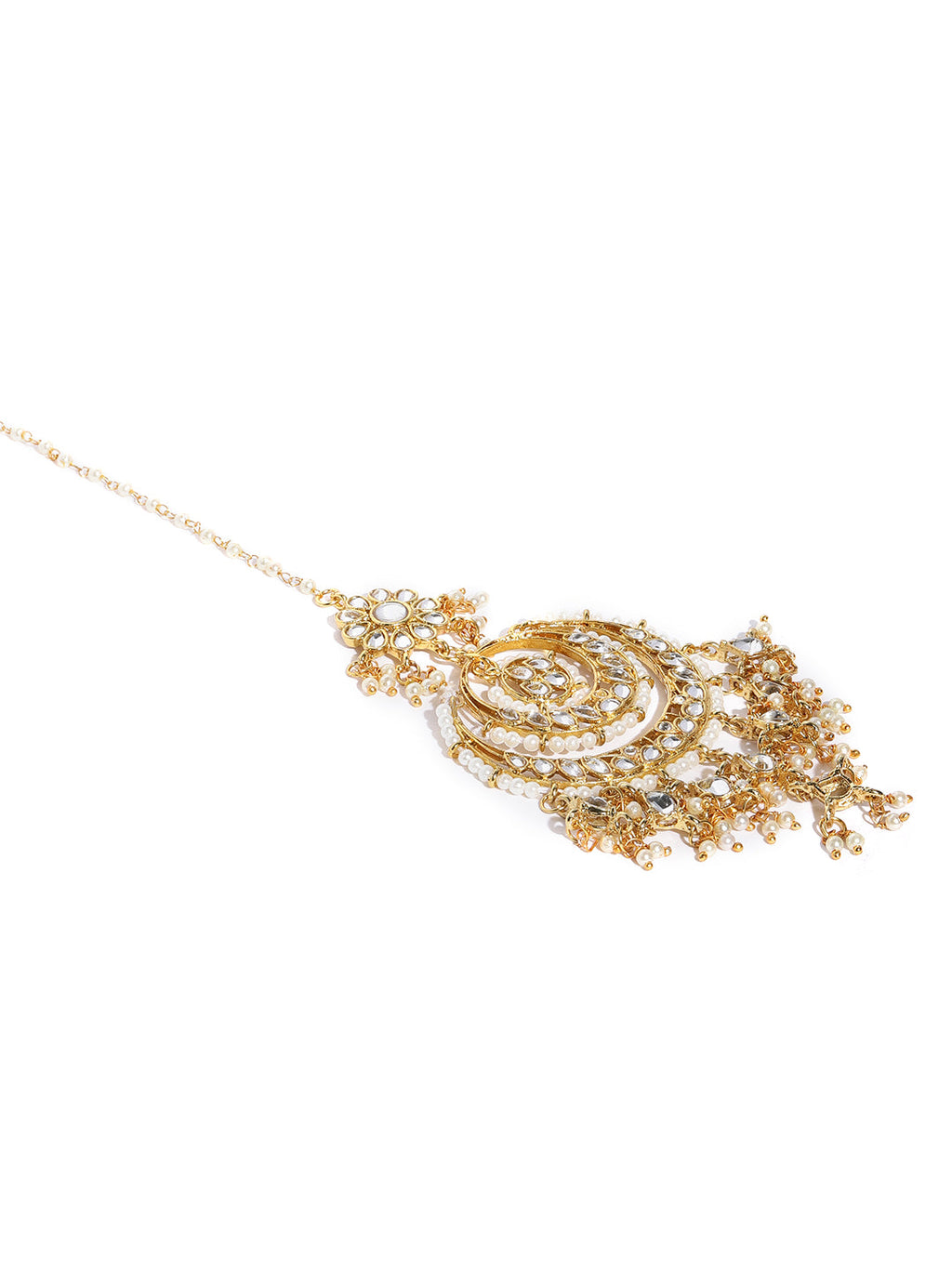 Zaveri Pearls Gold-Toned Kundan & Pearls Studded Rani Haar Jewellery Set | Grocsy