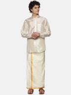 Sethukrishna Men Cream-Coloured Solid Art Silk Dhoti | Grocsy