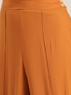 Sangria Women Rust Orange Solid Pure Cotton Kurta with Palazzos | Grocsy