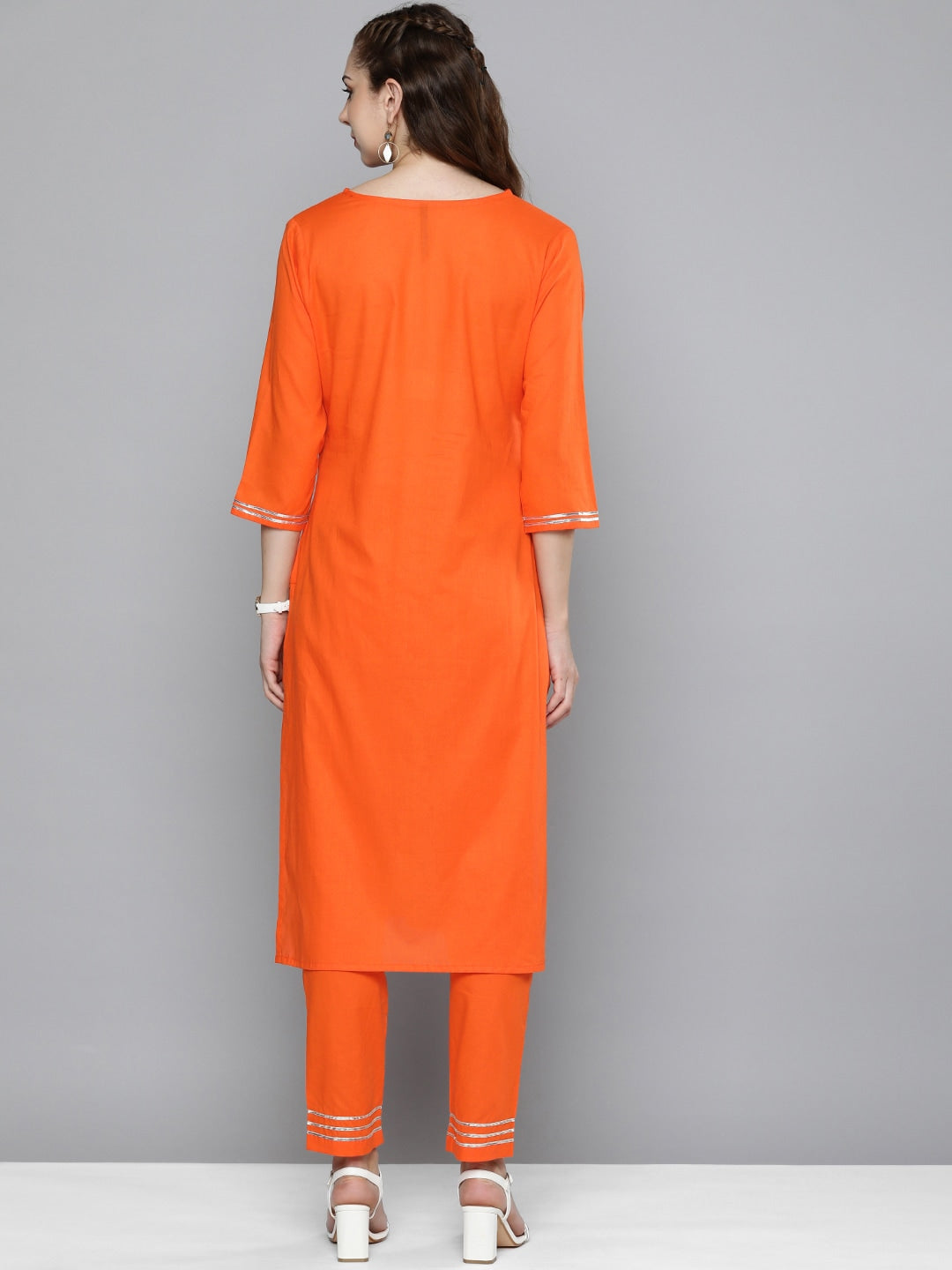 HERE&NOW Women Regular Gotta Patti Pure Cotton Kurta with Trousers | Grocsy