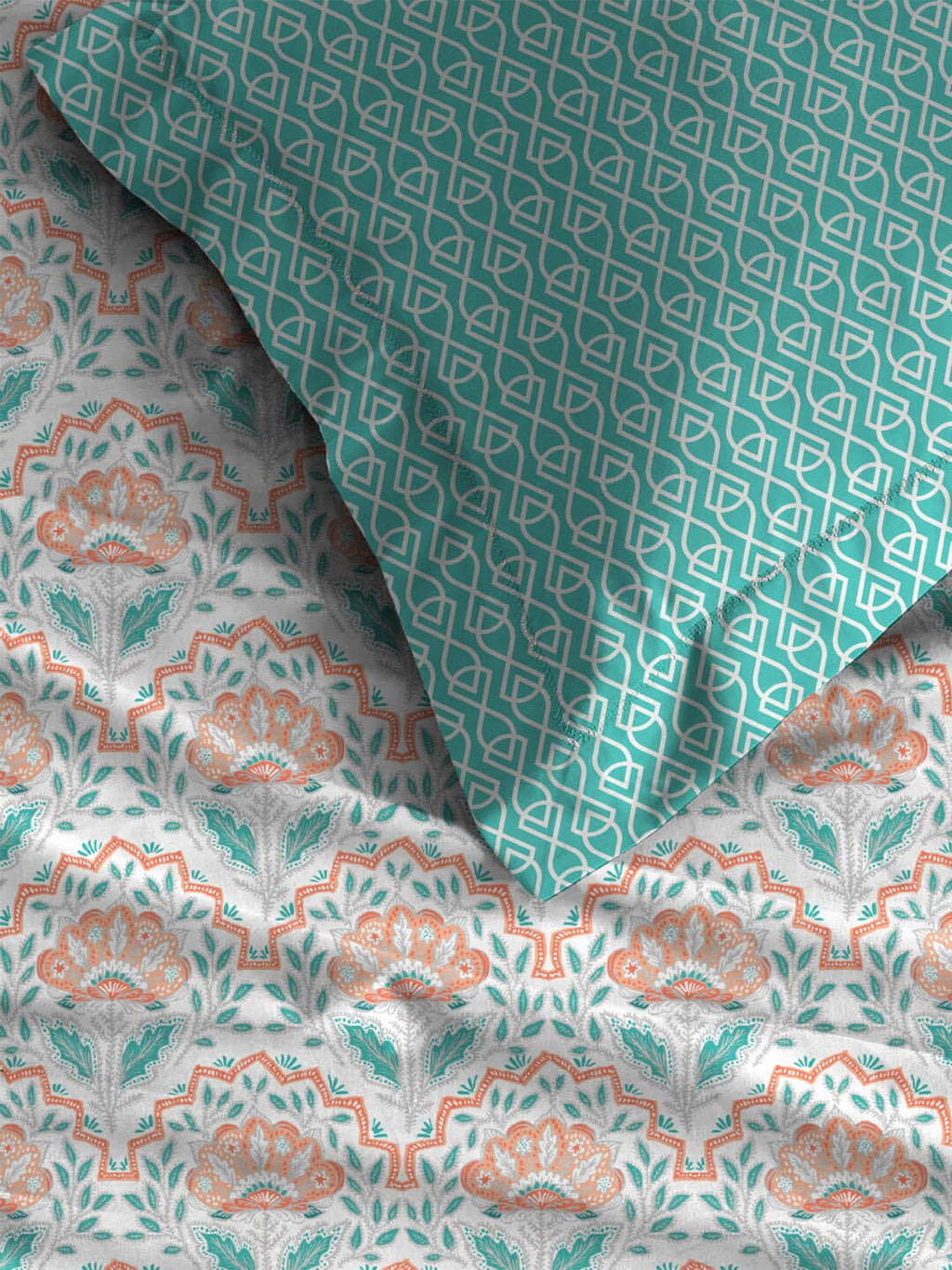 MYTRIDENT Orange Blue Ethnic Motifs Pure Cotton 120 TC Queen Bedsheet With 2 Pillow Covers | Grocsy