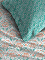 MYTRIDENT Orange Blue Ethnic Motifs Pure Cotton 120 TC Queen Bedsheet With 2 Pillow Covers | Grocsy