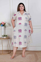 Miravan Plus Size Womens Flex Cotton Short Sleeve Off White Animal Print A-Line Maxi Dress | Grocsy