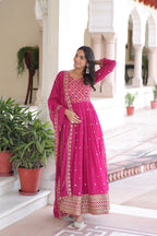 Lorenvalley Fashion Pink Faux Georgette with Rich Sequins & Zari Embroidered work Anarkali Gown with Dupatta | Grocsy