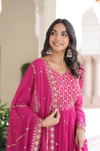 Lorenvalley Fashion Pink Faux Georgette with Rich Sequins & Zari Embroidered work Anarkali Gown with Dupatta | Grocsy