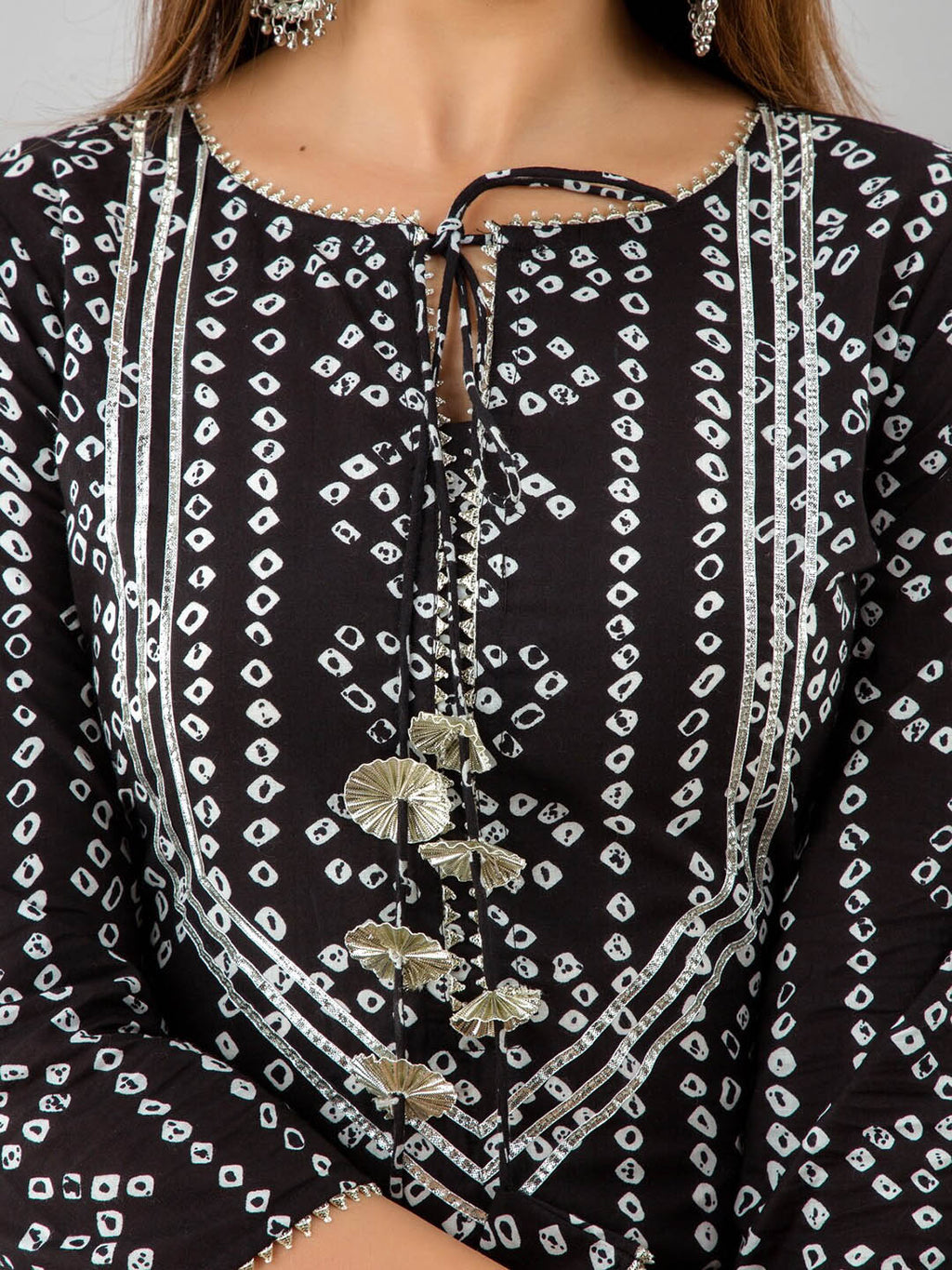 HERE&NOW Black Bandhani Printed Gotta Patti Kurta with Sharara | Grocsy