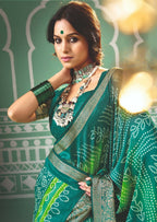 Joban Fashion Vicitra Silk Green Soft Fabric With Digital Print Saree | Grocsy