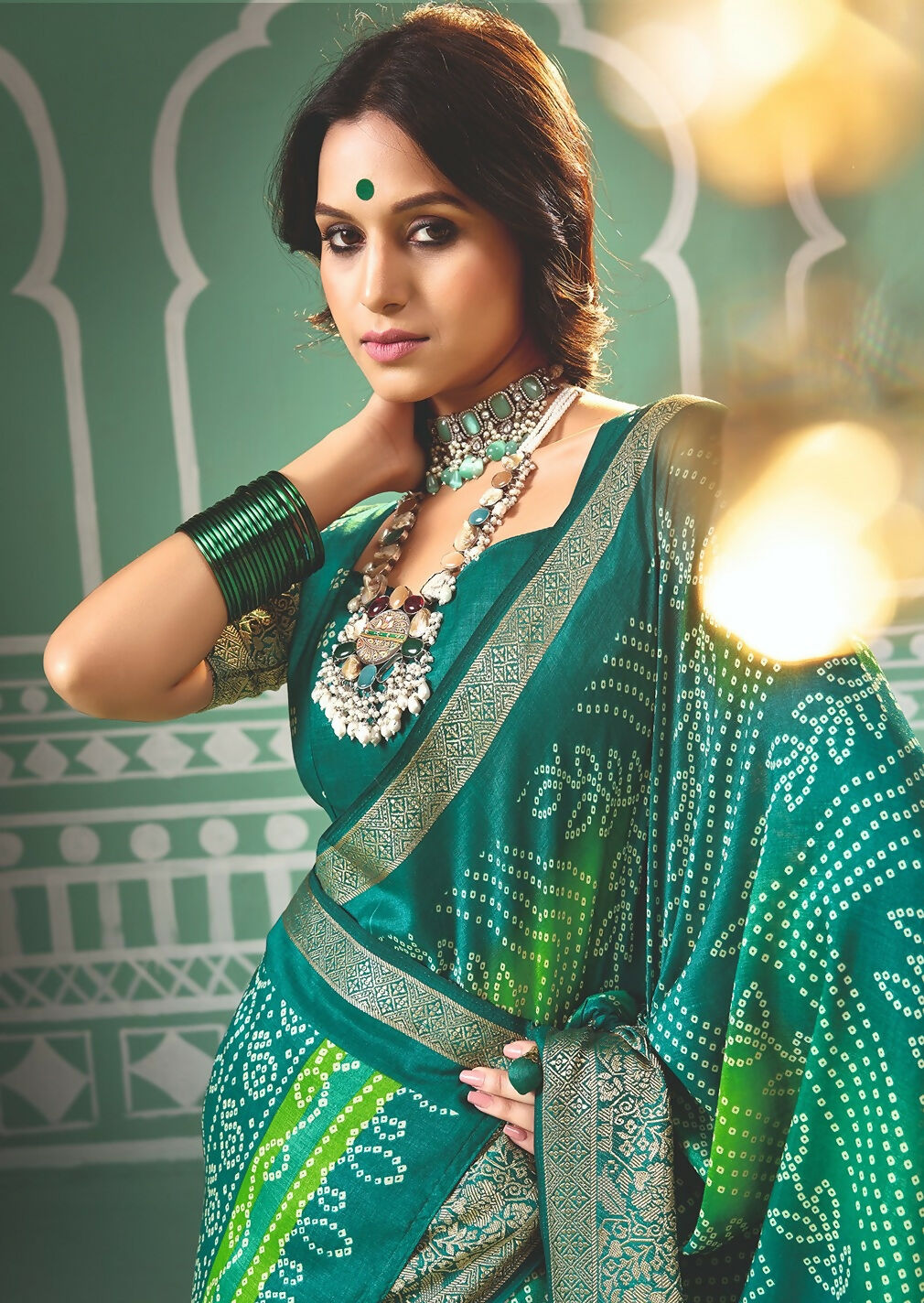 Joban Fashion Vicitra Silk Green Soft Fabric With Digital Print Saree | Grocsy