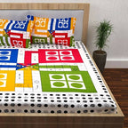 Vamika Printed Cotton White Bedsheet With Multicolor Ludo Design Bedsheet With Pillow Covers (LEOC_LUDO_BLACK) | Grocsy