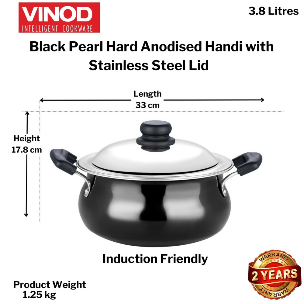 Vinod Black Pearl Hard Anodised Non Stick Handi with Lid | Grocsy