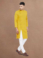Even Apparels Men's Asymetrical Yellow Sherwani Kurta | Grocsy