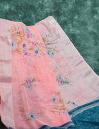 Baby Peach Floral Print Semi Chanderi Saree By Gayathri Reddy Designer Studio | Grocsy