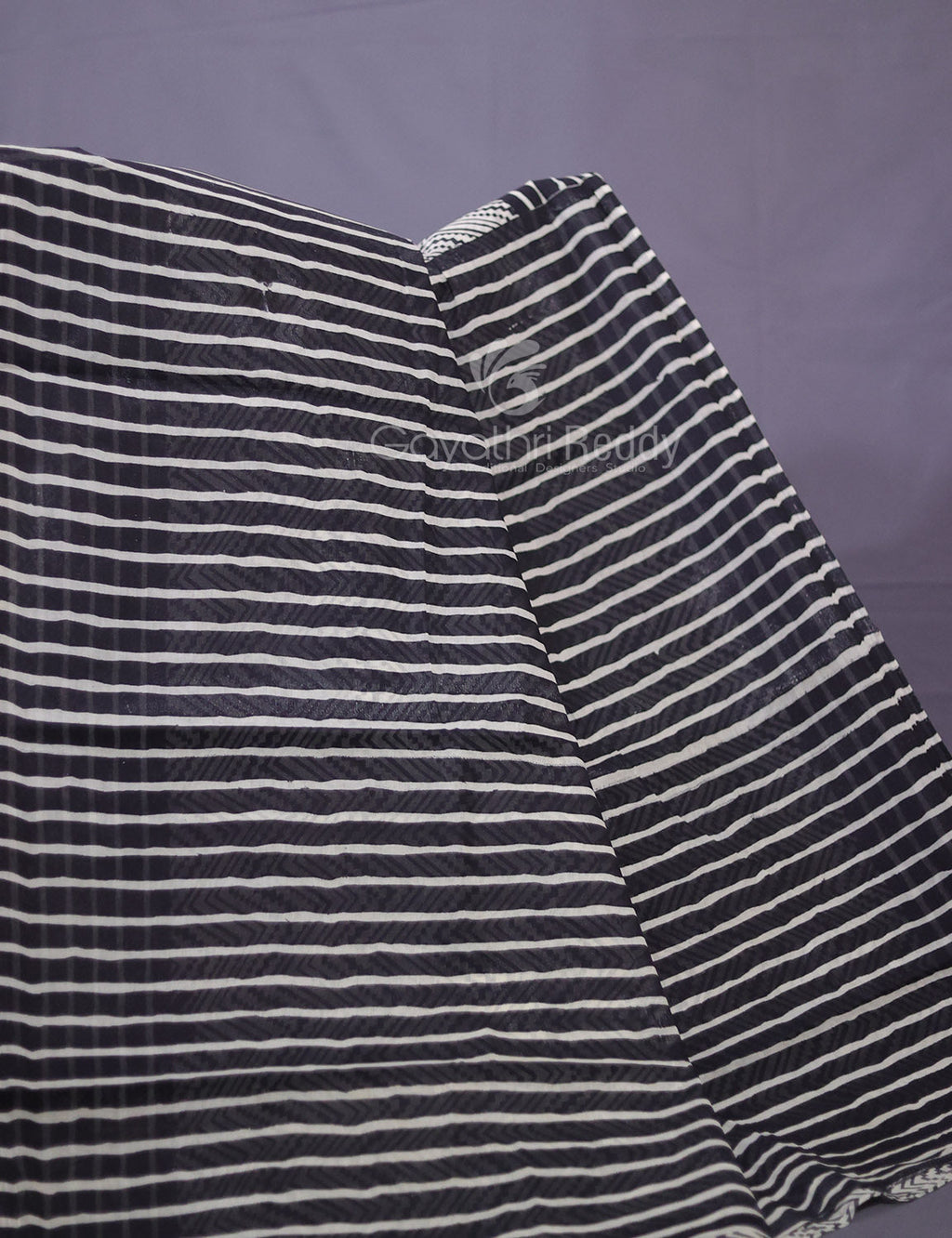 Cream And Black Colour Combo With Waves Print Pure Mulmul Cotton Saree By Gayathri Reddy Designer Studio | Grocsy